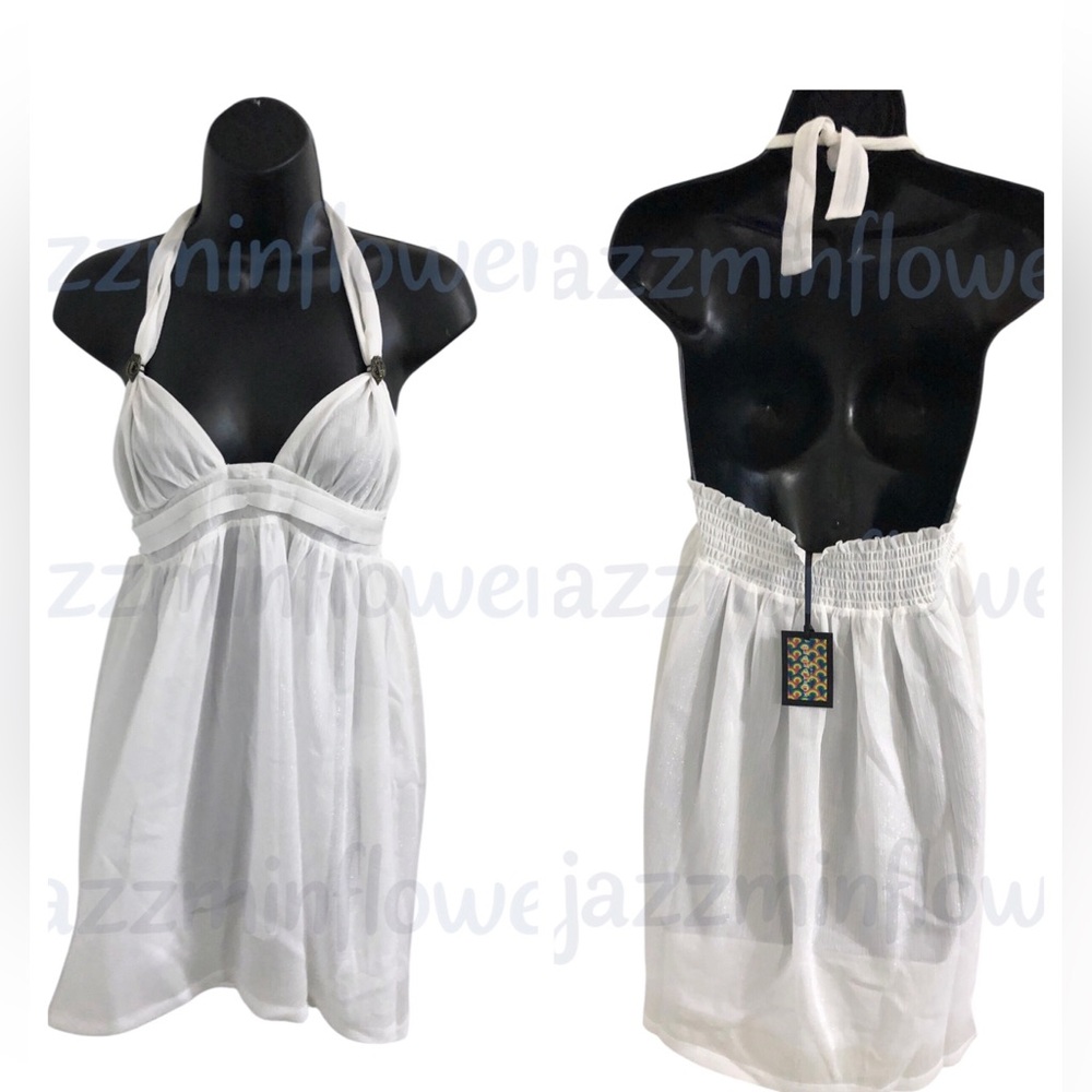Kurt Geiger Kensington sheer chiffon eagle brooch white coverup dress size M new